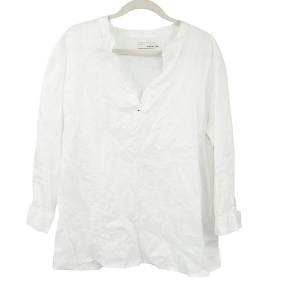 By the Sea Womens Beachy Coastal Lagenlook 100% Linen Long Sleeve Blouse Size L - Picture 1 of 6